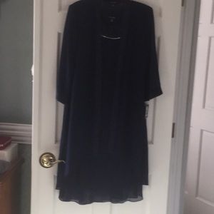 2-piece navy dress with rhinestone neck